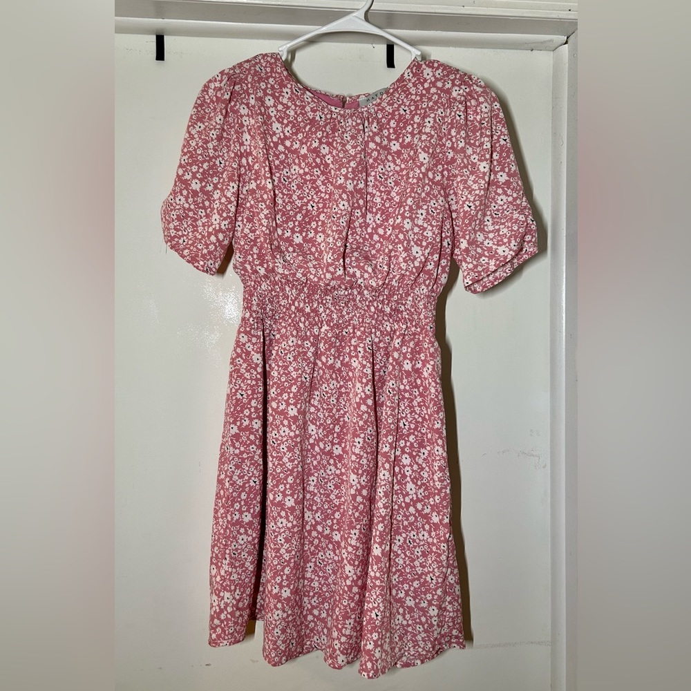 Women's Hayden Los Angeles Pink Mini Floral Dress Small Lined Short Sleeve